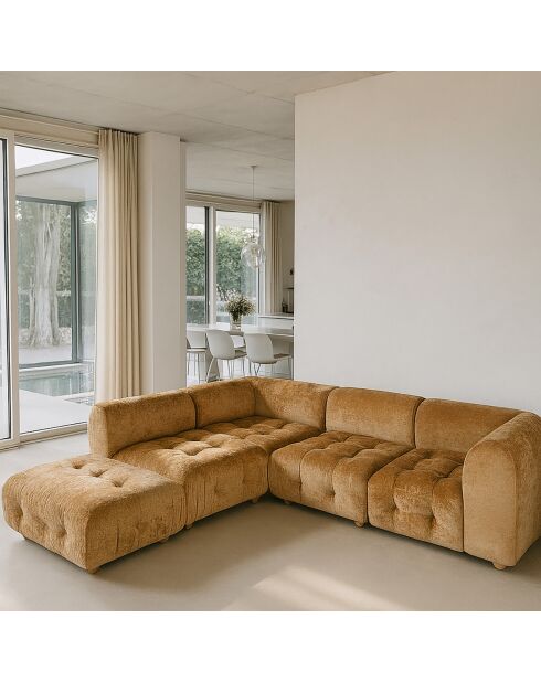 Canapé d'angle 5 Modules en Velours pané Twiggy orange - 300x265xH.67 cm