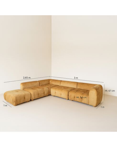 Canapé d'angle 5 Modules en Velours pané Twiggy orange - 300x265xH.67 cm