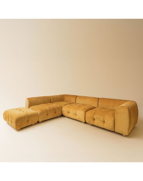 Canapé d'angle 5 Modules en Velours pané Twiggy orange - 300x265xH.67 cm