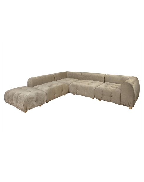 Canapé d'angle 5 Modules en Velours pané Twiggy gris/taupe - 300x265xH.67 cm