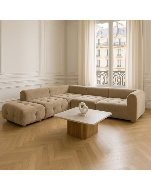 Canapé d'angle 5 Modules en Velours pané Twiggy gris/taupe - 300x265xH.67 cm
