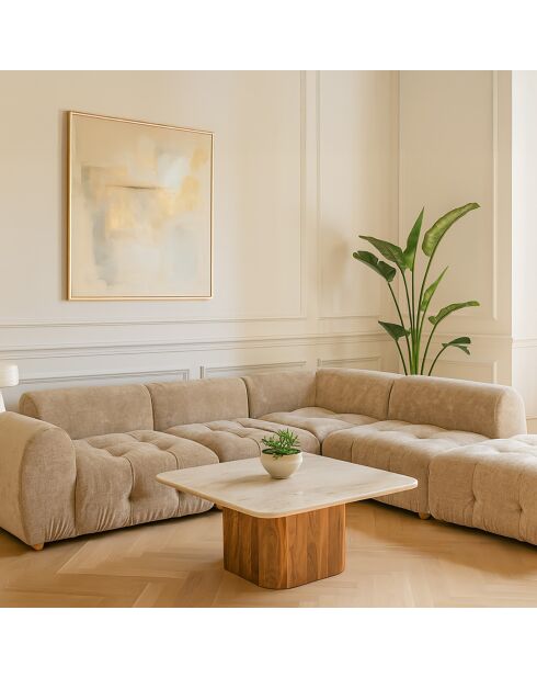 Canapé d'angle 5 Modules en Velours pané Twiggy gris/taupe - 300x265xH.67 cm