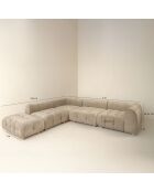 Canapé d'angle 5 Modules en Velours pané Twiggy gris/taupe - 300x265xH.67 cm
