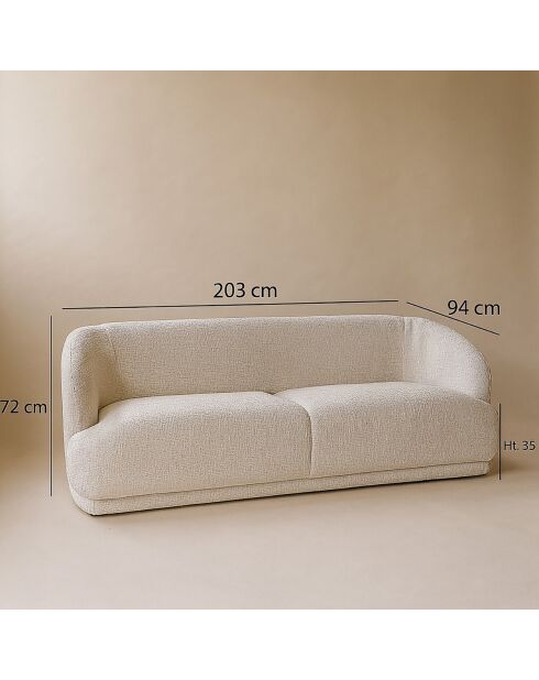 Canapé en Velours Huton écru - L.203xH.72xP.94 cm