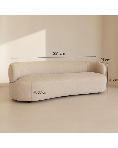 Canapé en Velours Glove beige - L.231xH.78xP.91 cm