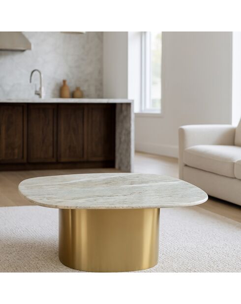 Table basse Fedje beige/doré - 80x73x33 cm