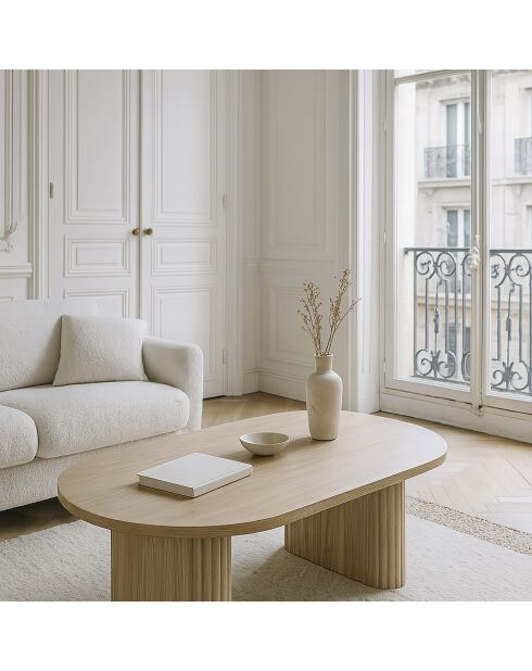 Table basse ovale effet bois quito naturel - 110x60x40 cm