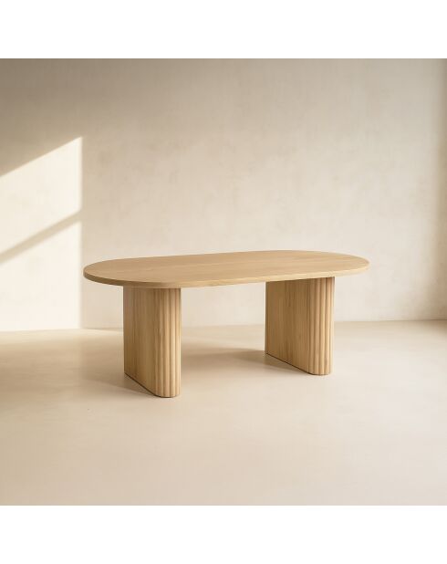 Table basse ovale effet bois quito naturel - 110x60x40 cm