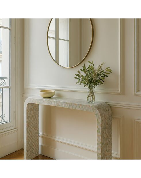 Console en coquille de capiz  fait main zina verte - 115x30x77 cm