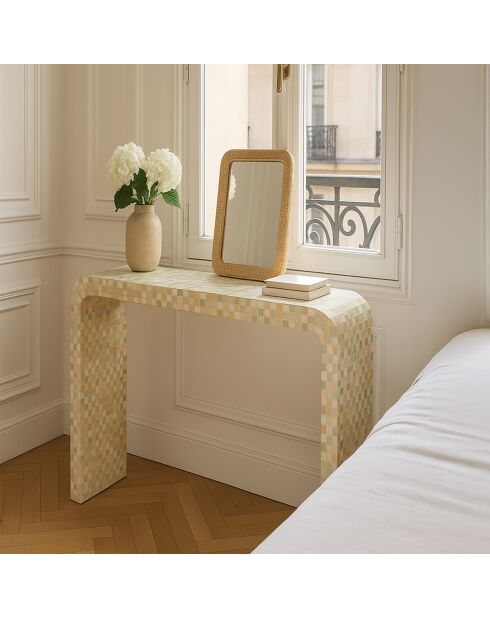 Console en coquille de capiz  fait main zina verte - 115x30x77 cm