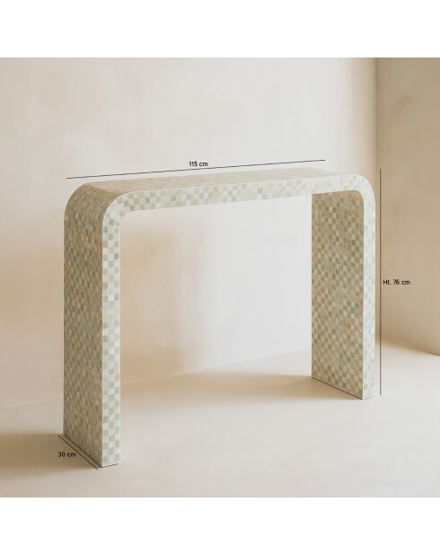 Handgefertigte Capiz-Schalenkonsole grün Zina - 115x30x77 cm