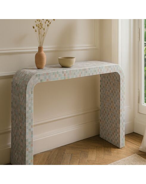 Console en coquille de capiz  fait main zina verte - 115x30x77 cm