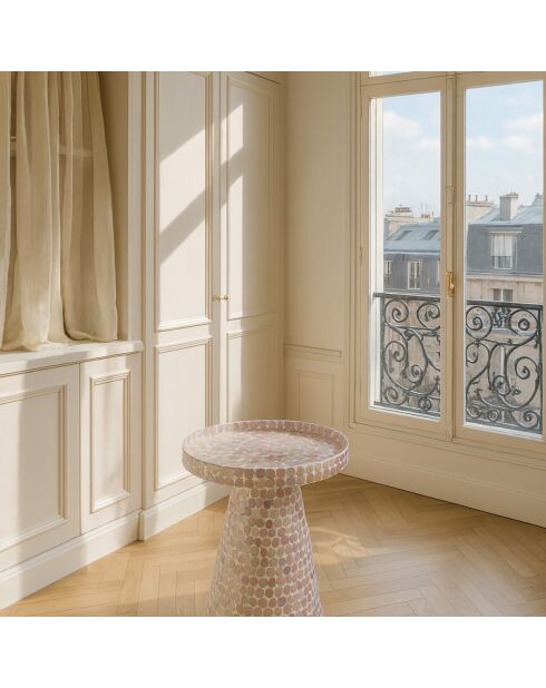 Meuble d'appoint en coquille de capiz elora rose - 40x40x48 cm