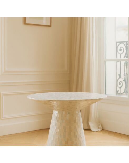 Table basse ronde en coquille de  capiz zina verte - 58x58x40 cm