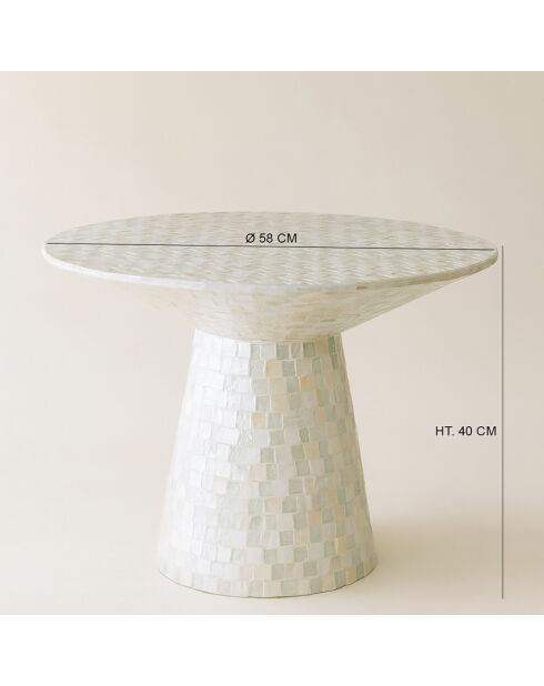 Table basse ronde en coquille de  capiz zina verte - 58x58x40 cm