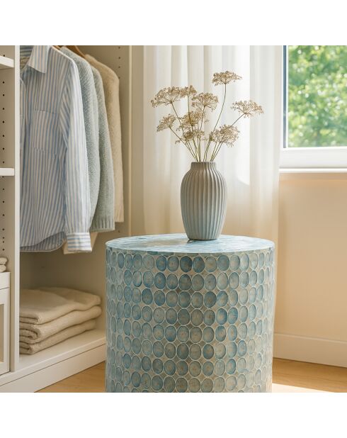 Meuble d'appoint en coquille de capiz solna bleu - D.35x40 cm