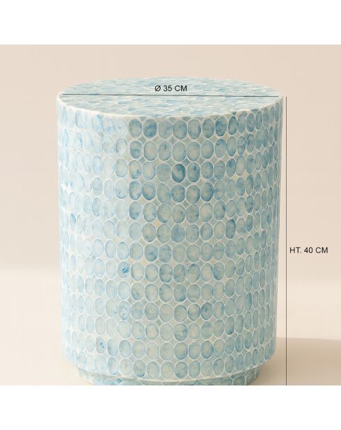 Meuble d'appoint en coquille de capiz solna bleu - D.35x40 cm