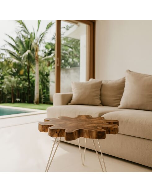 Table d'appoint en teck  kuta blanc/bois de teck - 70x60x46 cm
