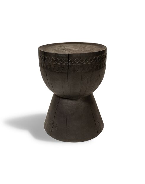 Tabouret en bois d'acacia brulé assa noir - D.35x45 cm