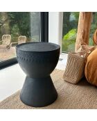 Tabouret en bois d'acacia brulé assa noir - D.35x45 cm
