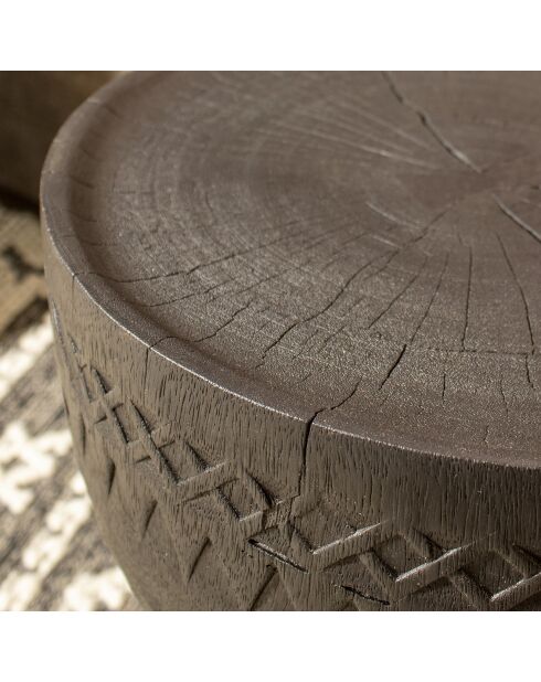 Tabouret en bois d'acacia brulé assa noir - D.35x45 cm