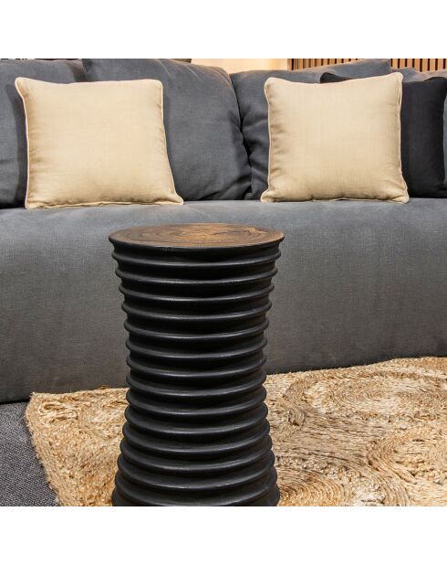 Tabouret en bois d'acacia brulé madi noir - D.30x45 cm
