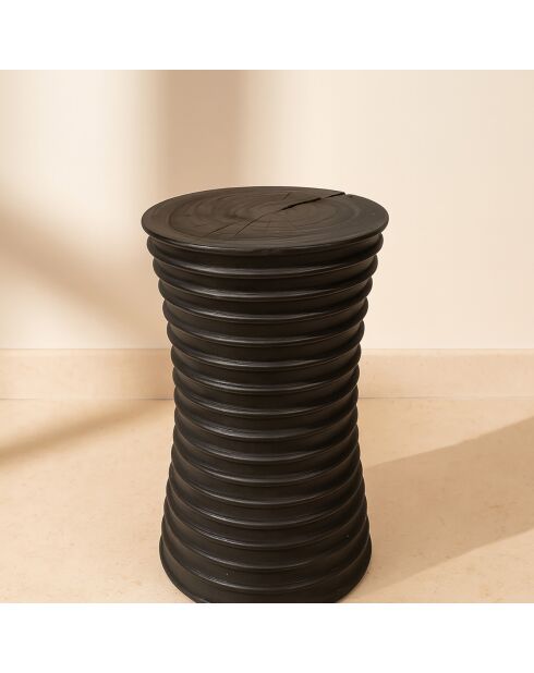 Tabouret en bois d'acacia brulé madi noir - D.30x45 cm