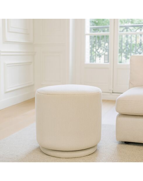 Pouf pivotant en Velours cotelé Casper écru - 40x40x39 cm