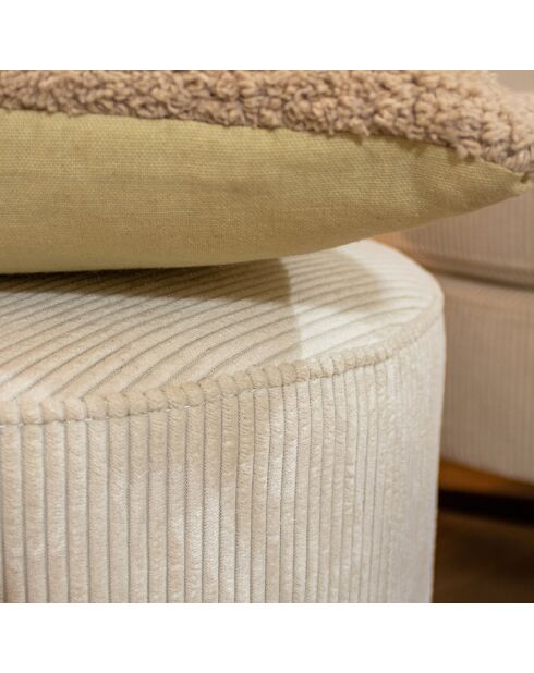 Pouf pivotant en Velours cotelé Casper écru - 40x40x39 cm