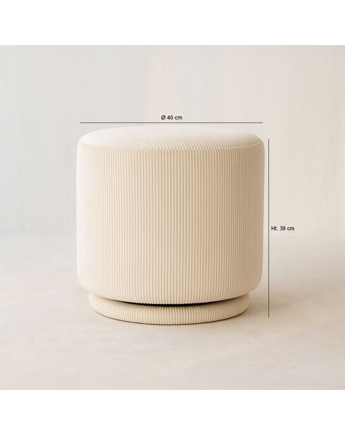 Pouf pivotant en Velours cotelé Casper écru - 40x40x39 cm