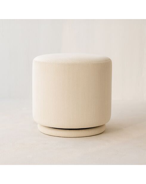 Pouf pivotant en Velours cotelé Casper écru - 40x40x39 cm
