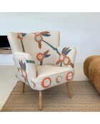 Fauteuil en coton écru brodé à la main maya multicolore - 68x77.5x70cm
