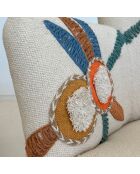 Fauteuil en coton écru brodé à la main maya multicolore - 68x77.5x70cm