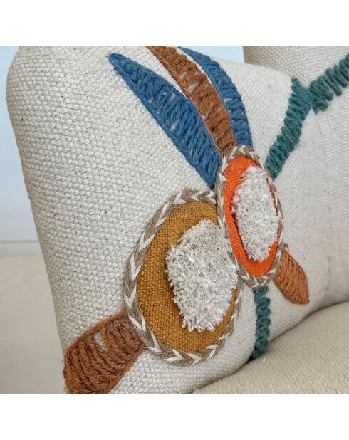 Fauteuil en coton écru brodé à la main maya multicolore - 68x77.5x70cm