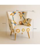 Fauteuil en coton écru brodé à la main maya multicolore - 68x77.5x70cm