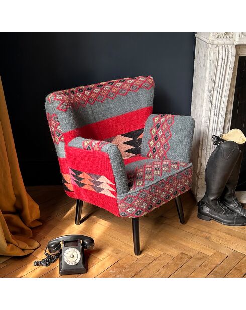 Fauteuil en kilim brodé à la main inca multicolore - 68x77.5x70 cm