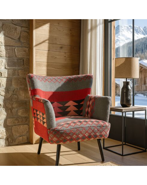 Fauteuil en kilim brodé à la main inca multicolore - 68x77.5x70 cm