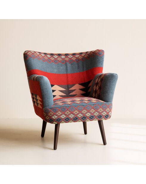 Fauteuil en kilim brodé à la main inca multicolore - 68x77.5x70 cm