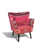 Fauteuil en kilim brodé à la main chaquiras multicolore - 68x77.5x70 cm