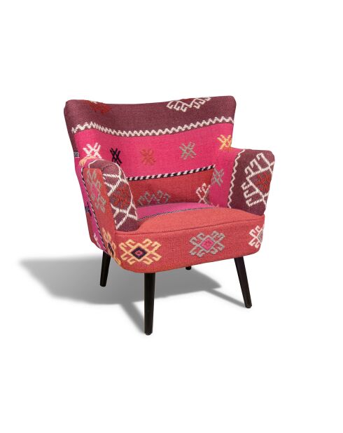 Fauteuil en kilim brodé à la main chaquiras multicolore - 68x77.5x70 cm
