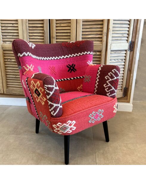 Fauteuil en kilim brodé à la main chaquiras multicolore - 68x77.5x70 cm