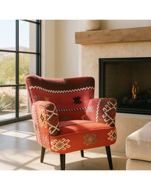 Fauteuil en kilim brodé à la main chaquiras multicolore - 68x77.5x70 cm