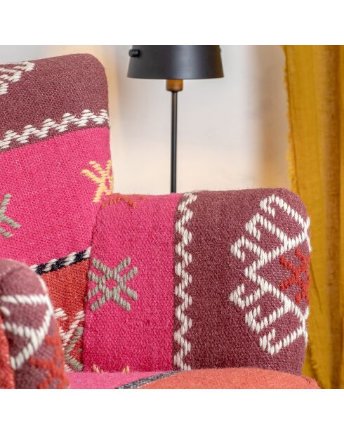 Fauteuil en kilim brodé à la main chaquiras multicolore - 68x77.5x70 cm