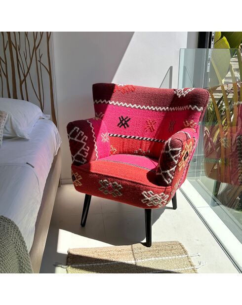 Fauteuil en kilim brodé à la main chaquiras multicolore - 68x77.5x70 cm