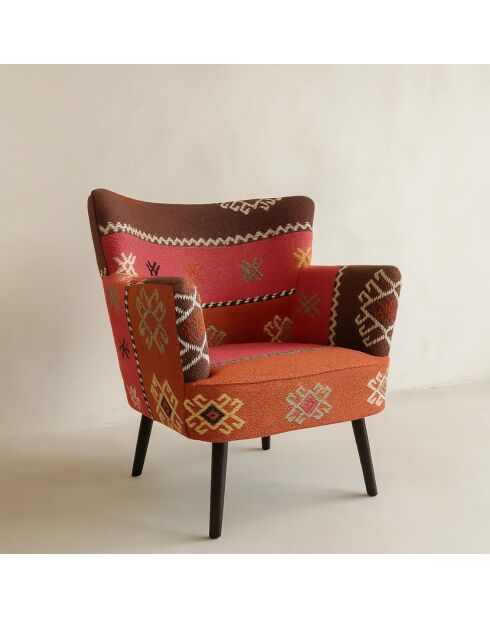 Fauteuil en kilim brodé à la main chaquiras multicolore - 68x77.5x70 cm
