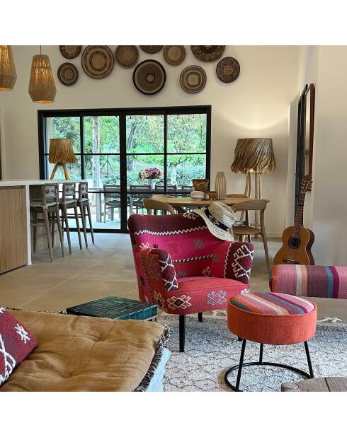 Fauteuil en kilim brodé à la main chaquiras multicolore - 68x77.5x70 cm