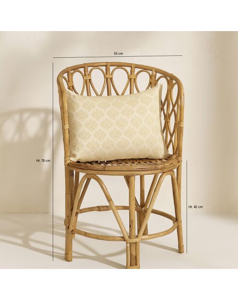 Fauteuil en rotin tressé à la main avec un coussin katavi naturel - 56x54x77 cm