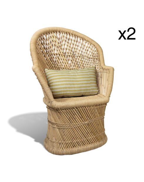 2 fauteuils en bambou avec 2 coussins zamzebe naturel - 70x68x110 cm