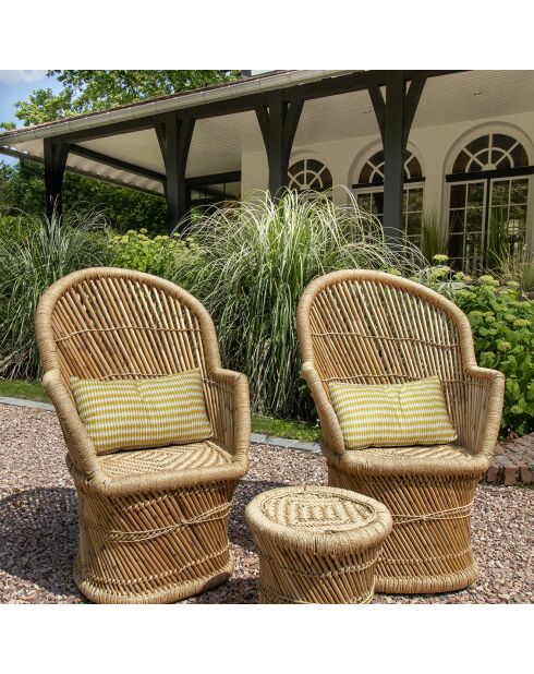 2 fauteuils en bambou avec 2 coussins zamzebe naturel - 70x68x110 cm