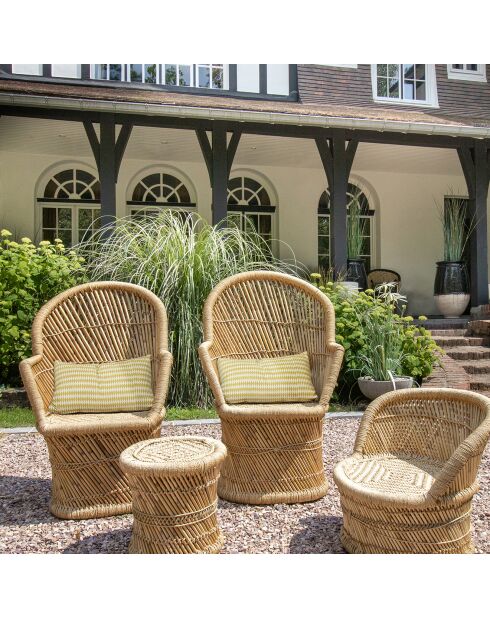 2 fauteuils en bambou avec 2 coussins zamzebe naturel - 70x68x110 cm